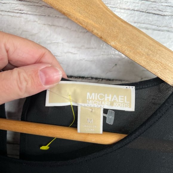 Michael Kors black blouse lace sheer long sleeve blouse open shoulder medium - Picture 5 of 9